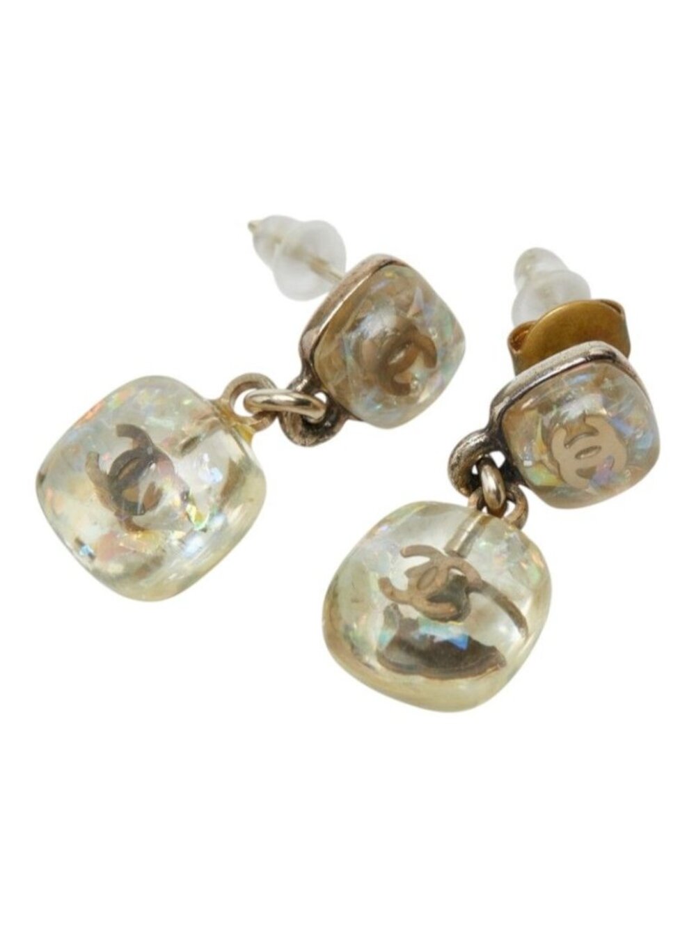 Chanel CC Logo Stud Earrings Swing 06P Clear